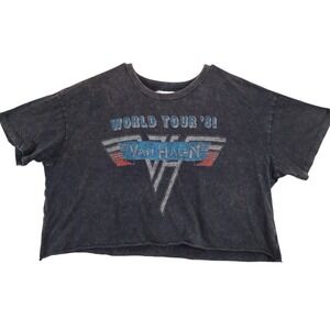 Van Halen World Tour 81 Cropped T Shirt Women's XL Distressed Graphic Tee